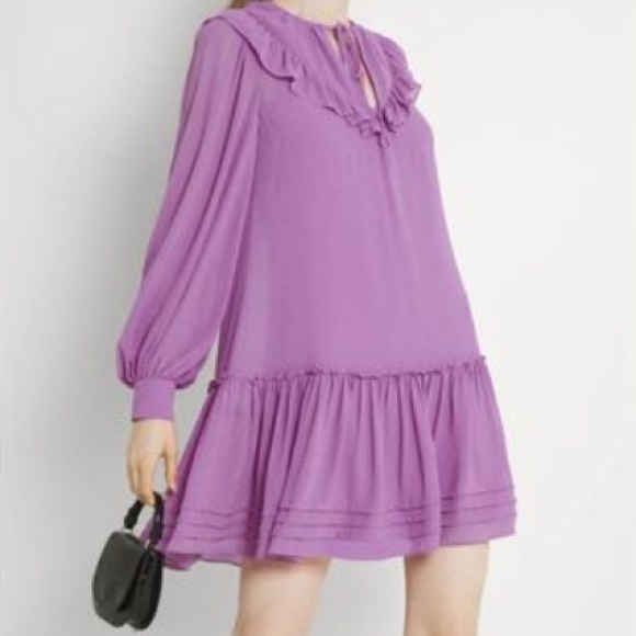 Purple Nelly V-neck Ruffle Long-sleeve Orchid Mini Size 4 Cocktail Dress - Picture 3 of 8